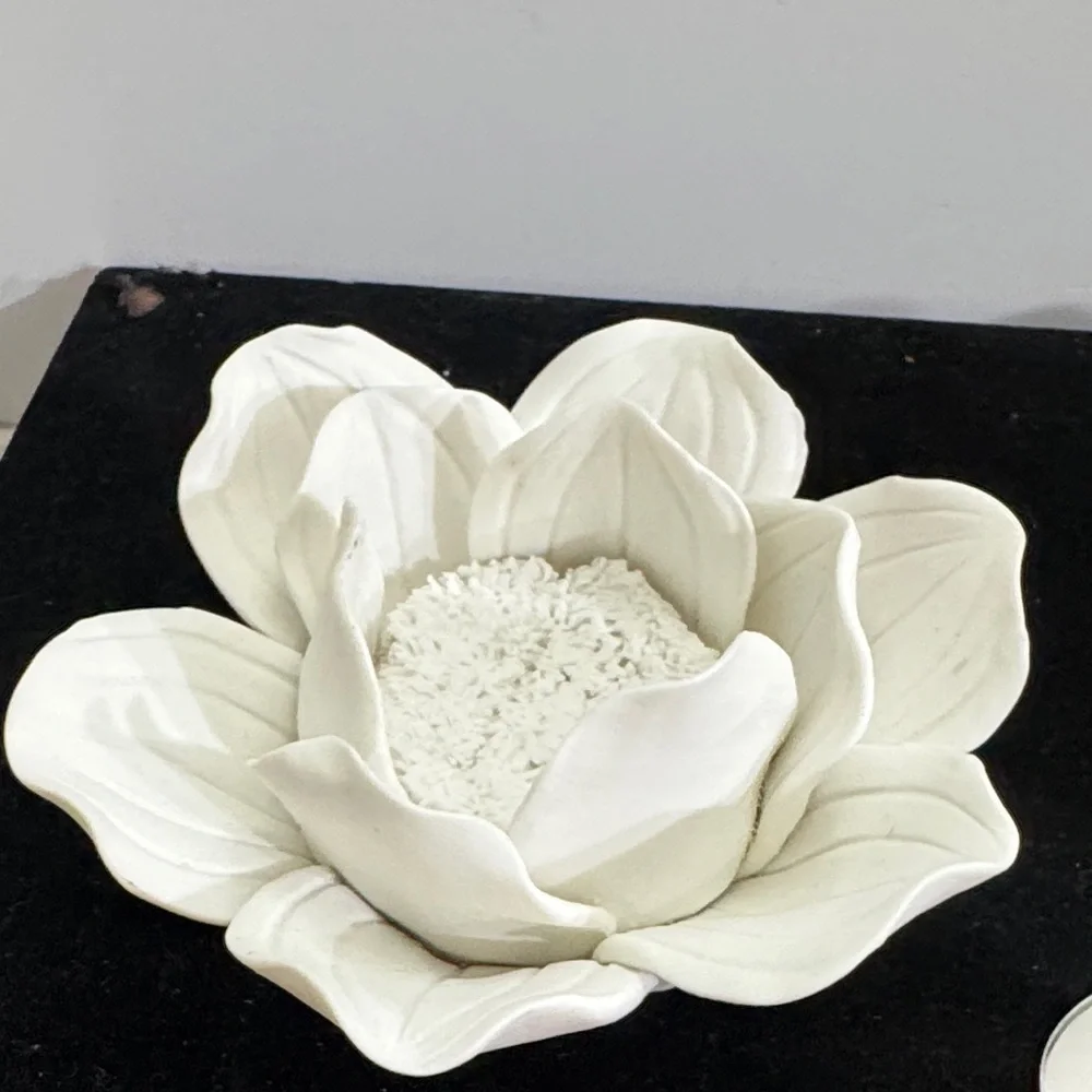 Threshold Tealight Candle Holder Porcelain White Flower Decoration (pair)